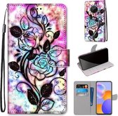 Voor Huawei Y9a Gekleurde Tekening Cross Textuur Horizontale Flip PU Lederen Case met Houder & Kaartsleuven & Portemonnee & Lanyard (Kleur Bodem Holle Bloem)