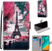 Voor Huawei Y8s Gekleurde Tekening Cross Textuur Horizontale Flip PU Lederen Case met Houder & Kaartsleuven & Portemonnee & Lanyard (Roze Bloem Tower Bridge)