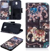 3D Gekleurde Tekening Patroon Horizontale Flip Leren Case voor Galaxy J530, met Houder & Kaartsleuven & Portemonnee (Twee Olifanten)