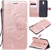 Voor Nokia 2.3 3D Vlinders Embossing Patroon Horizontale Flip Leren Case met Houder & Kaartsleuf & Portemonnee (Rose Goud)