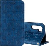 Voor OPPO A91 / F15 (2020) Lucky Flowers Embossing Pattern Magnetische horizontale flip lederen tas met houder & kaartsleuven (donkerblauw)