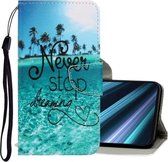 Voor Sony Xperia XZ5 3D Gekleurde Tekening Horizontale Flip PU Lederen Case met Houder & Kaartsleuven & Portemonnee (Blue Coconut Grove)