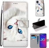 Voor ZTE Axon 11 SE 5G Gekleurde Tekening Cross Textuur Horizontale Flip PU Lederen Case met Houder & Kaartsleuven & Portemonnee & Lanyard (Wit Kitten)