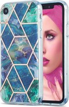 3D Electroplating Marble Pattern TPU beschermhoes voor iPhone XR (donkergroen)