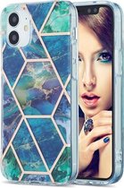 3D Electroplating Marble Pattern TPU beschermhoes voor iPhone 12 Pro Max (donkergroen)