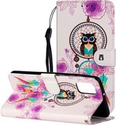 Voor Samsung Galaxy A02s Olie Reliëf Gekleurde Tekening Patroon Horizontale Flip PU Lederen Case met Houder & Kaartsleuven & Portemonnee (Uil Windgong)