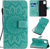 Voor Galaxy A81 / M60S / Note10 Lite Geperst afdrukken Zonnebloempatroon Horizontale flip PU lederen tas met houder & kaartsleuven & portemonnee & lanyard (groen)