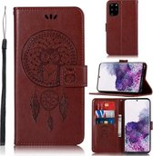 Voor Galaxy S20 Plus Windgong Uil Embossing Patroon Horizontale Flip Leren Case, met Houder & Kaartsleuven & Portemonnee (Bruin)