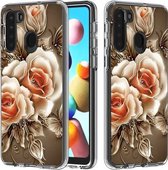 Voor Galaxy A21 2 in 1 pc + TPU-kaartpatroon transparant beschermhoes (roos op zwart)