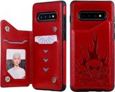 Voor Galaxy S10 + Skull Head Embossing Pattern Schokbestendige beschermhoes met houder & kaartsleuven en portemonnee (rood)