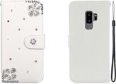 Voor Galaxy S9 Plus Horizontale Flip Effen Kleur Strass Leren Hoesje met Kaartsleuf & Portemonnee & Houder (Diagonale Bloem)