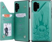 Voor Galaxy Note10 + Skull Head Embossing Pattern Schokbestendige beschermhoes met houder & kaartsleuven & portemonnee (groen)