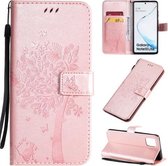 Voor Galaxy A81 / M60S Tree & Cat Pattern Pressed Printing Horizontale Flip PU Leather Case met houder & kaartsleuven & portemonnee & Lanyard (Rose Gold)