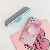 Voor iPhone 11 Pro Max TPU glanzend laser marmer kleurrijke mobiele telefoon beschermhoes met opvouwbare beugel (roze)