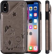 Voor iPhone X Cat Bee Embossing Pattern Schokbestendige beschermhoes met kaartsleuven en fotolijst (grijs)