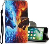 Voor iPhone 8 Plus / 7 Plus Gekleurd tekeningpatroon Horizontaal lederen flip-hoesje met houder & kaartsleuven en portemonnee (Flame Wolf)
