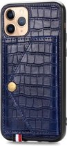 Voor iPhone 11 Pro Krokodilpatroon PU + TPU + PVC Breukvast gsm-hoesje met magnetische onzichtbare houder & houder & kaartsleuven (saffierblauw)