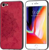 Voor iPhone SE 2020 & 8 & 7 Reliëf Mandala-patroon PC + TPU + stoffen telefoonhoes met draagkoord & magnetisch (rood)