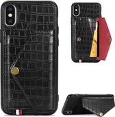 Voor iPhone XS / X Krokodilpatroon PU + TPU + PVC Breukvast gsm-hoesje met magnetische onzichtbare houder & houder & kaartsleuven (zwart)