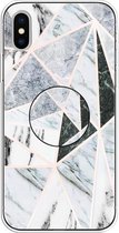 Voor iPhone XS Max reliëf gevernist marmer TPU beschermhoes met houder (polytriangle)