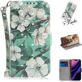 3D-gekleurde tekening horizontale lederen flip-hoes, met houder en kaartsleuf en portemonnee voor iPhone 11 Pro (aquarelbloem)