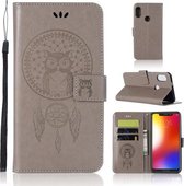 Windgong Uil Embossing Patroon Horizontale Leren Flip Case met Houder & Kaartsleuven & Portemonnee Voor Motorola Moto One (P30 Play) (Grijs)