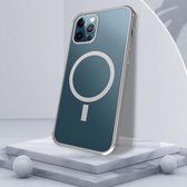 Rechte zijde laserbeplating Volledige dekking Helder TPU schokbestendig Magsafe-hoesje voor iPhone 12/12 Pro (zilver)
