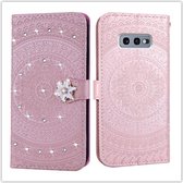 Voor Galaxy S10E Pressed Printing Sticking Drill Pattern Horizontal Flip PU Leather Case with Holder & Card Slots & Wallet & & Lanyard (Pink)