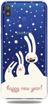 Voor Galaxy A40 Trendy schattig kerstpatroon doorzichtig TPU beschermhoes (drie konijnen)