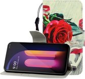 Voor LG V60 Gekleurde tekening Horizontale flip lederen tas met houder & kaartsleuf & portemonnee (rode roos)