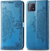 Voor OPPO A72 5G reliëf mandala patroon TPU + PU horizontaal flip lederen tas met houder & drie kaartsleuven & portemonnee (blauw)