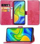 Voor Geschikt voor Xiaomi Redmi 10X / Note 9 Lucky Clover Pressed Flowers Pattern Leather Case met houder & kaartsleuven & portemonnee & draagriem (Rose)