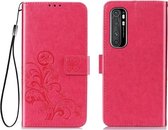 Voor xiaomi mi note 10 lite vierbladige sluiting reliëf gesp mobiele telefoon bescherming lederen tas met lanyard & kaartsleuf & portemonnee & beugel functie (magenta)