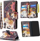 Voor Huawei P40 Lite Gekleurde Tekening Patroon Rits Horizontale Flip Leren Case met Houder & Kaartsleuven & Portemonnee (Bloem Olifanten)