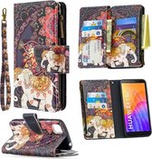 Voor Huawei Y5p Gekleurde Tekening Patroon Rits Horizontale Flip Leren Case met Houder & Kaartsleuven & Portemonnee (Bloem Olifanten)