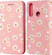 Voor Huawei Y6P (2020) Glinsterende Daisy Magnetische Horizontale Flip Leren Case met Houder & Kaartsleuven & Fotolijst (Roze)