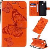 Voor Motorola E6 Play Pressed Printing Butterfly Pattern Horizontale Flip PU lederen tas met houder & kaartsleuven & portemonnee & lanyard (oranje)