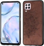 Voor Huawei P40 Lite / Nova 7i / Nova 6se Mandala Reliëf Doek Cover PC + TPU Mobiele Telefoon Case met Magnetische Functie en Draagriem (Bruin)