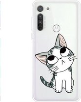 Voor Motorola G8 Power gekleurd tekeningpatroon zeer transparant TPU beschermhoes (kat)