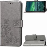 Voor Nokia 2.3 Lucky Clover Pressed Flowers Pattern Leather Case met houder & kaartsleuven & portemonnee & draagriem (grijs)