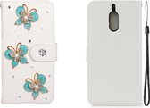 Voor Nokia 6 Horizontale Flip Effen Kleur Strass Leren Case met Kaartsleuf & Portemonnee & Houder (Drie Vlinders)