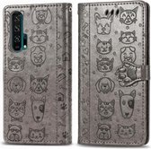 Voor Huawei Honor 20 Pro Leuke Kat en Hond Reliëf Horizontale Flip PU Leren Case met Houder / Kaartsleuf / Portemonnee / Lanyard (Grijs)