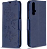 Voor Huawei Honor 20S Twee Vlinders Embossing Patroon Horizontale Flip Leren Case met Houder & Kaartsleuf & Portemonnee & Lanyard (Donkerblauw)