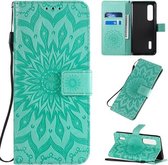 Voor OPPO Find X2 Pro Pressed Printing Zonnebloempatroon Horizontale Flip PU lederen tas met houder & kaartsleuven & portemonnee & lanyard (groen)