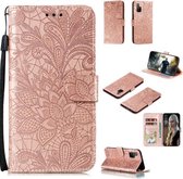 Voor Huawei Honor 30S Kant Bloem Embossing Patroon Horizontale Flip Leren Case, met Houder & Kaartsleuven & Portemonnee & Fotolijst & Lanyard (Rose Goud)