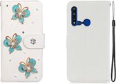 Voor Huawei P20 Lite 2019 Horizontale Flip Effen Kleur Strass Lederen Case met Kaartsleuf & Portemonnee & Houder (drie Vlinders)