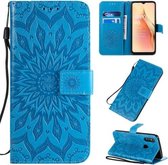 Voor OPPO A8 / A31 Geperst Afdrukken Zonnebloempatroon Horizontale Flip PU Leren Case met Houder & Kaartsleuven & Portemonnee & Lanyard (Blauw)