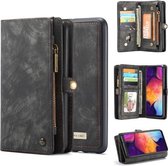 CaseMe-008 Afneembare multifunctionele horizontale flip lederen tas met kaartsleuf en houder en ritsportemonnee en fotolijst voor Galaxy A50 (zwart)