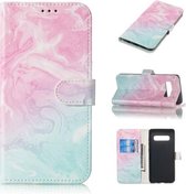 Gekleurde tekening marmer patroon horizontale flip PU lederen tas met houder & kaartsleuven & portemonnee voor Galaxy S10 + (roze groen)