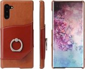 Fierre Shann olie wax textuur lederen achterkant case met 360 graden rotatie houder & kaartsleuf voor Galaxy Note 10 (bruin)